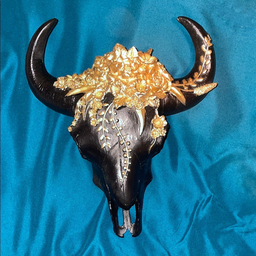 Black and Gold Decorative Bull Skull